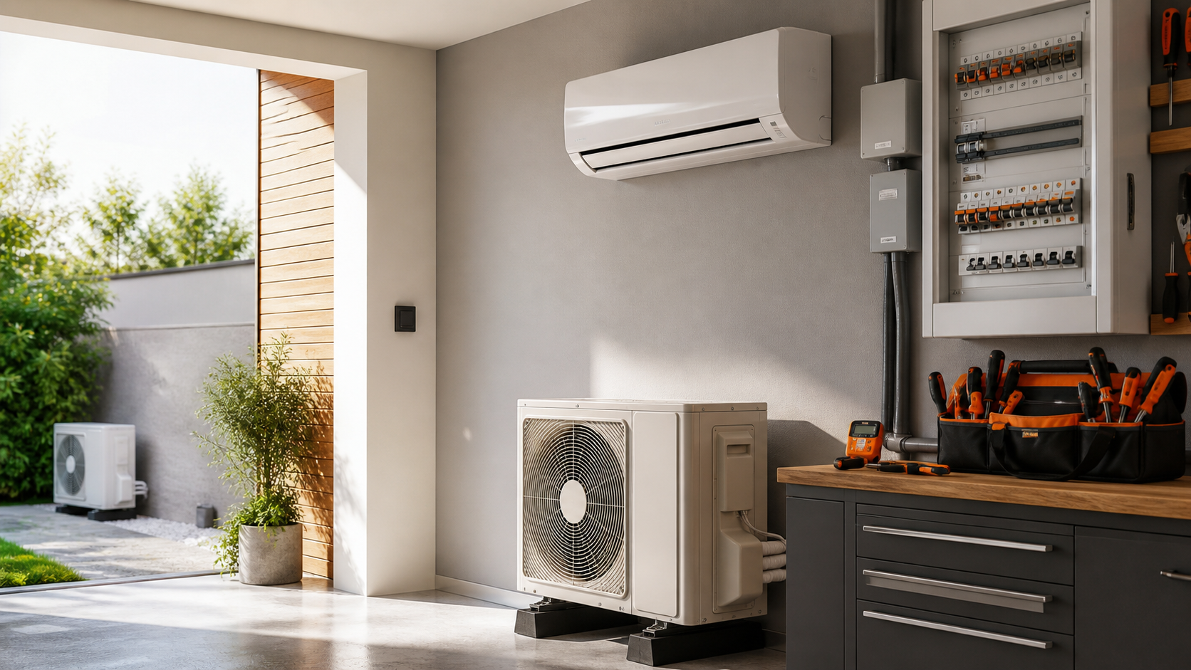 Installation de climatisation et tableau électrique dans un local propre